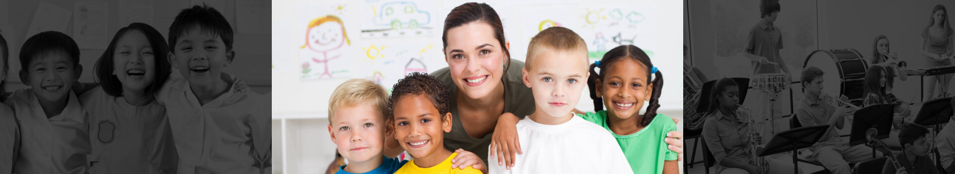 smiling teacher and her students